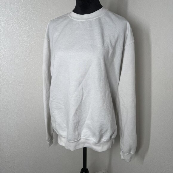 Womens White Gildan Heavy Blend Crew Neck Sweatshirt Size‎ M - Picture 1 of 5